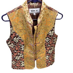 Beautiful (YERE H) Asian Style Dragon Floral Gold and Orange Corset Vest